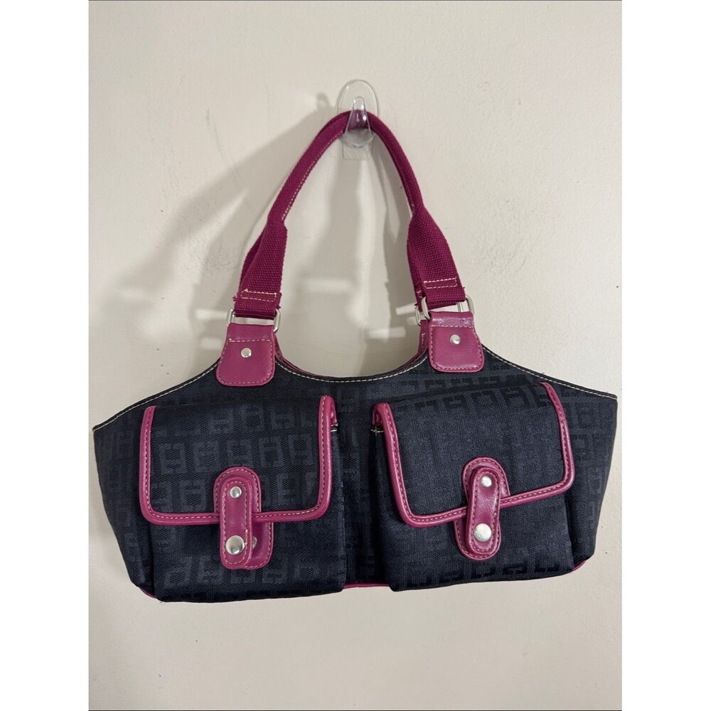 Chateau Y2K East West Black Fabric Magenta Faux Leather Trim Shoulder Bag Summer